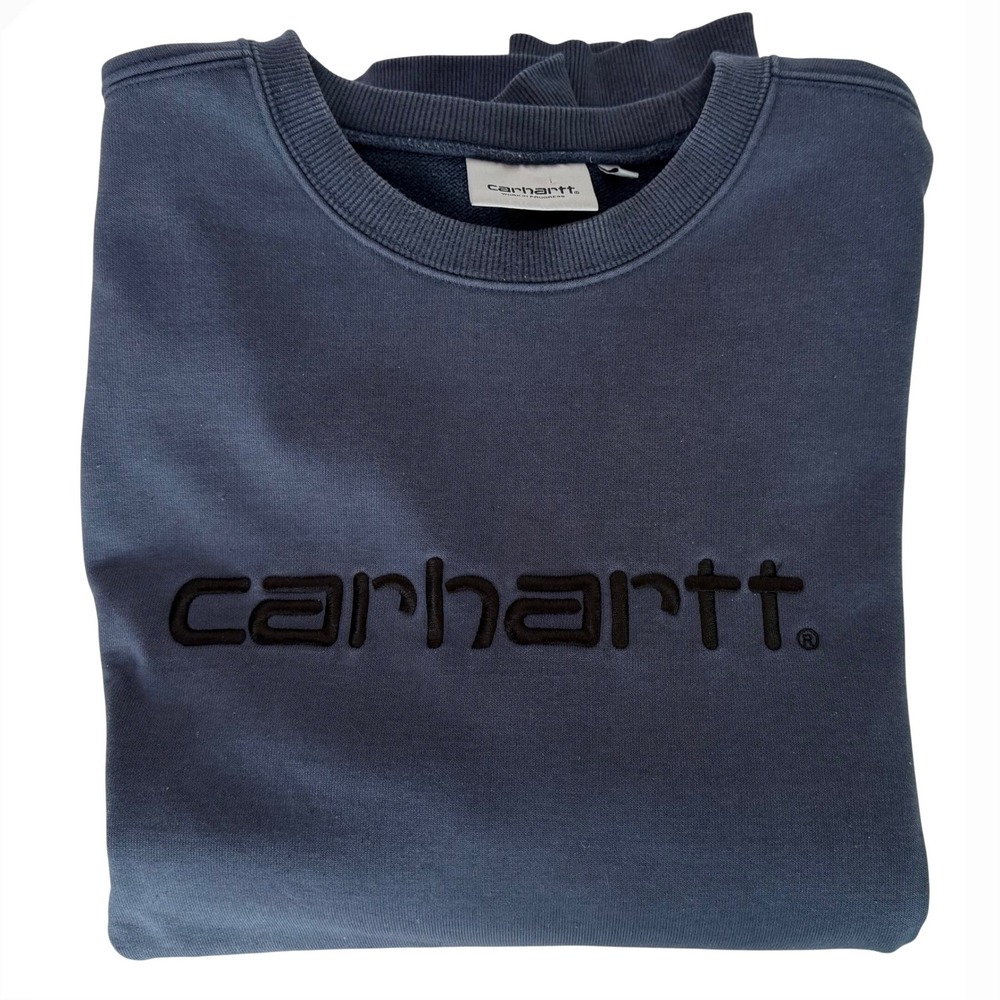 Carhartt WIP Duck Blue Crewneck Sweatshirt w/Black Embroidered‎ Script  XL - Picture 6 of 10